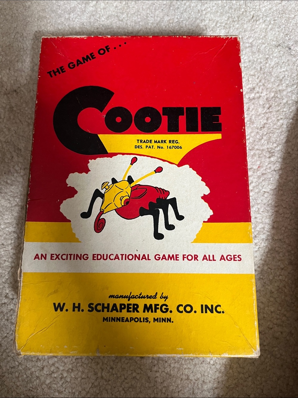 The Game of Cootie Vintage Board Game Box - Red & Yellow